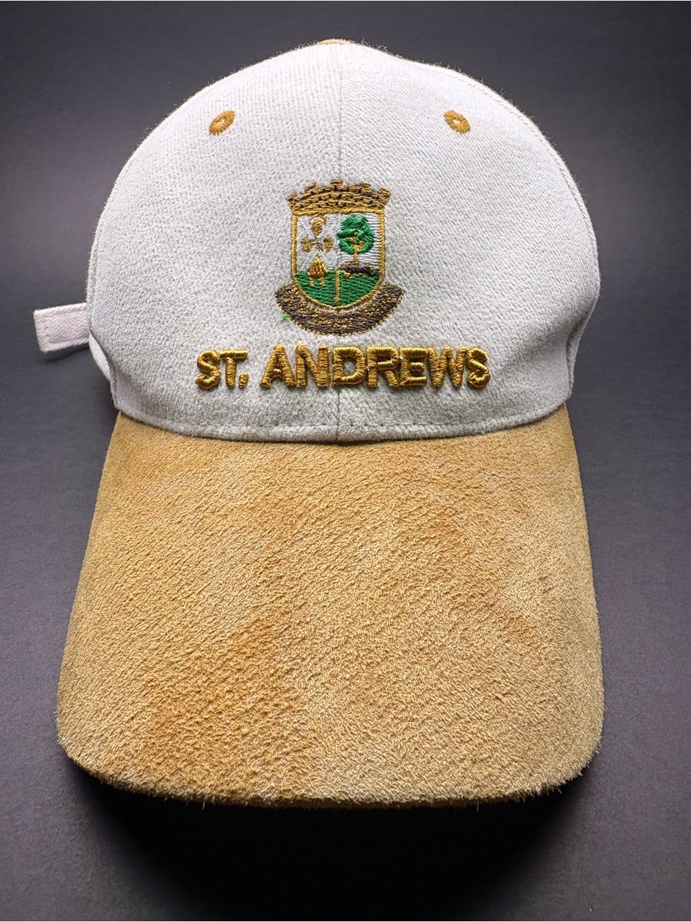 Vintage 90s St. Andrews Old Course Crest Strapback Golf Cap Suede Brim Dad Hat